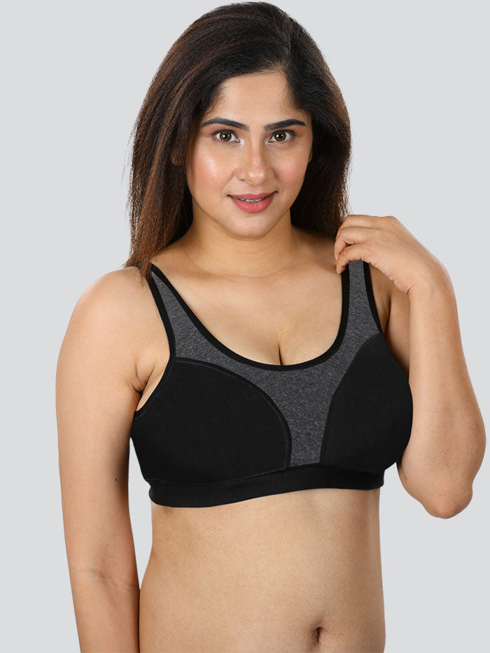 dermawear Women's Cotton Blended Front Open Wire Free Sports Bra (SB-1106)  (M, Black Pink) : : Fashion